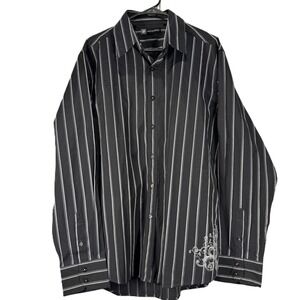 LevelTen Men's XL Gothic Pinstripe‎ Shirt – Viribus Unitis Coat of Arms Graphic
